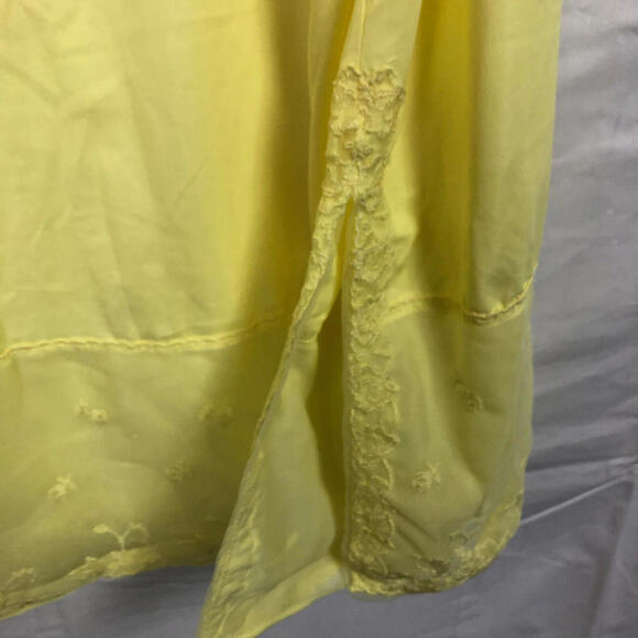 Vintage Embroidered Yellow Slip 34  Adjustable Straps V-Neck Side Slit 3000-3 - Picture 5 of 6
